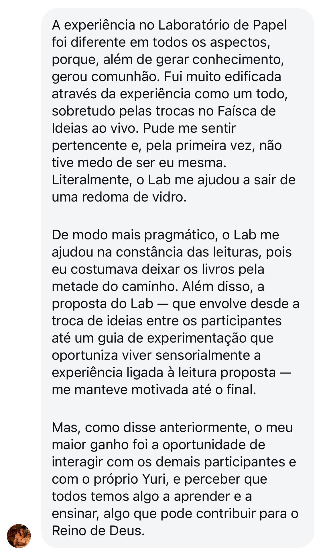 Depoimento de aluno do Laboratório de Papel